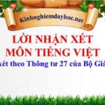 Lời nhận xét môn Tiếng Việt lớp 3 theo Thông tư 27
